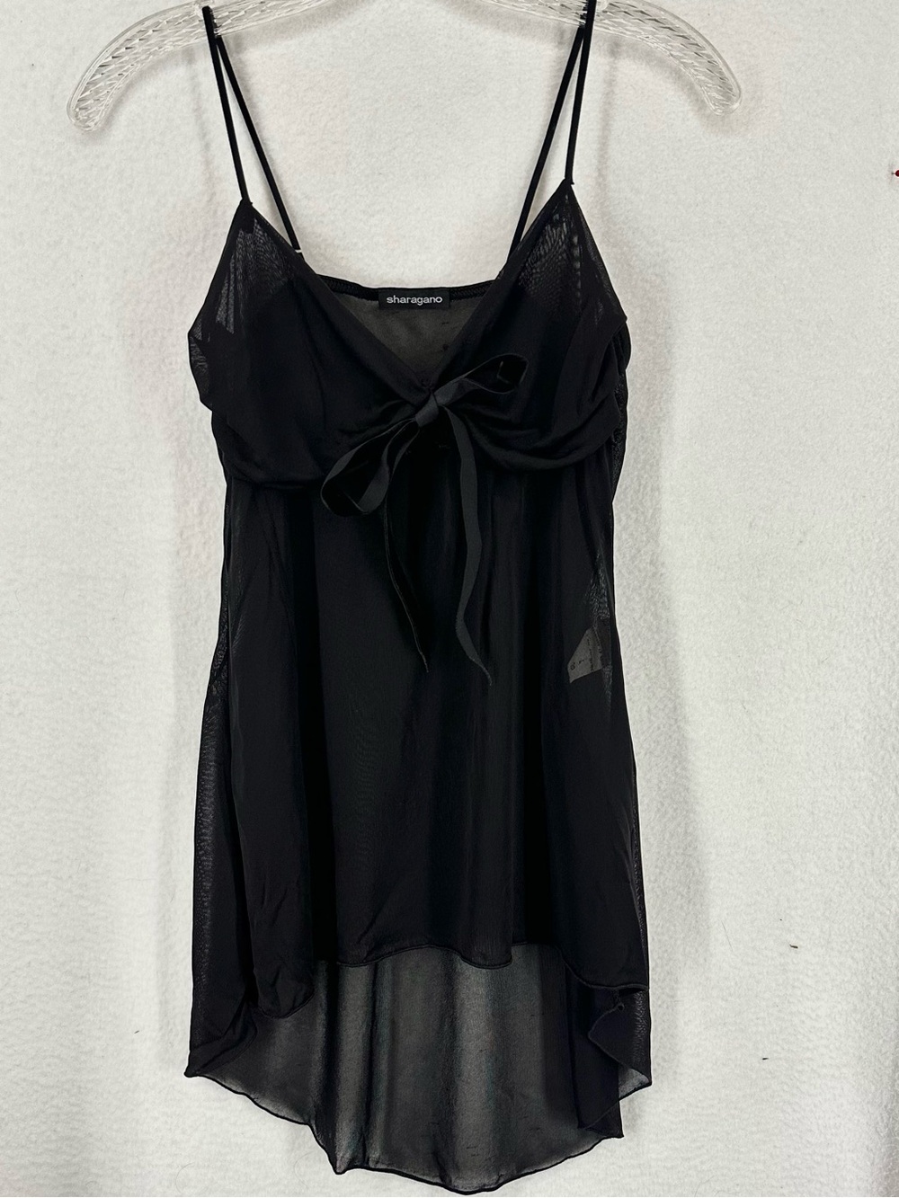 Sharagano Sheer Tie Front Hi Low Cami Top Women’s Small Black Y2K